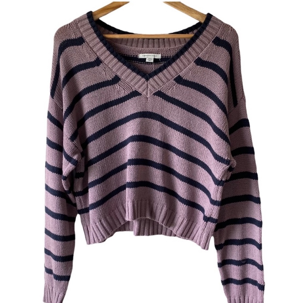 American Eagle Outfitters AEO Striped Long Sleeve Cropped Sweater